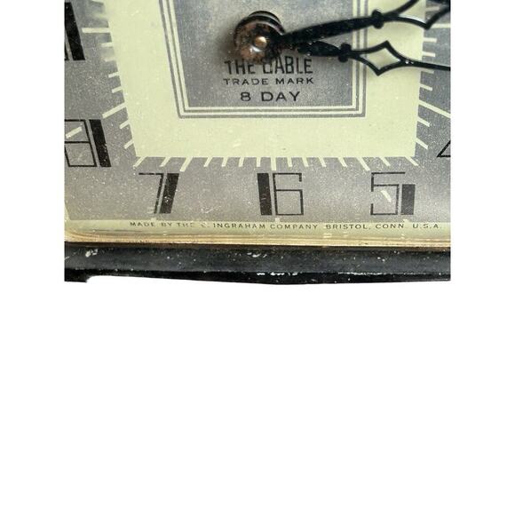 Antique Ingraham 8 Day GABLE Alarm Clock Metal With Glass Intact Retro Preloved - Picture 8 of 10